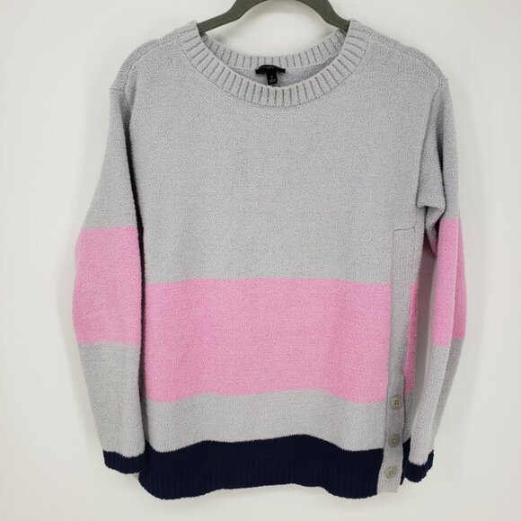 Talbots Cozy Knit Color Block Pullover Sweater XSP Side Button Relaxed Gray Pink - Picture 1 of 10